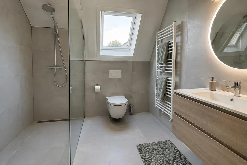Lekdetectie Velp – droge badkamer met inloopdouche na herstel