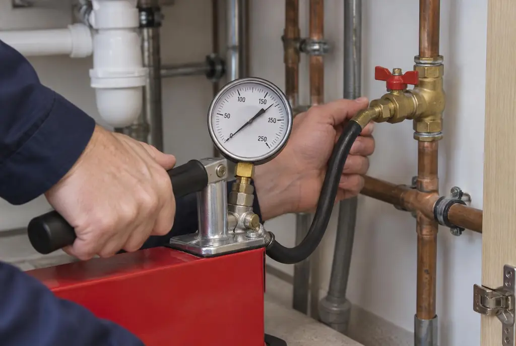 Lekdetectie Velp – druktest op een waterleiding met een manometer