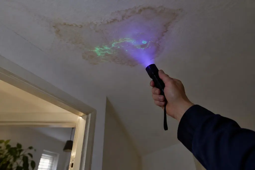 Lekdetectie Velp – kleurstof controleren op het plafond met uv-licht