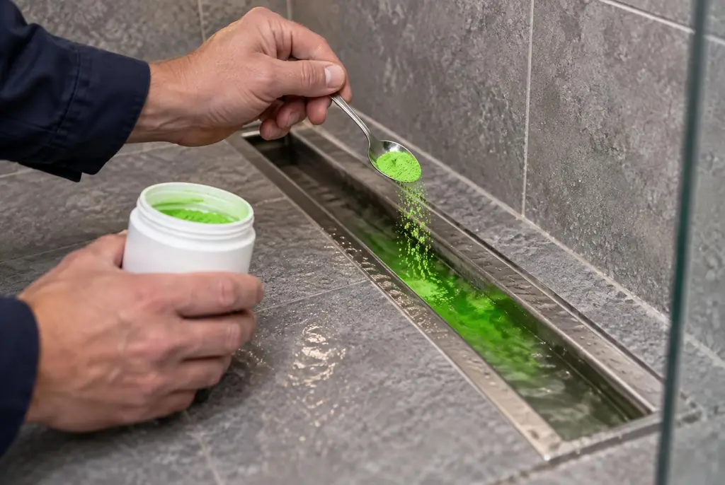 Lekdetectie Velp – kleurstoftest in een douchegoot