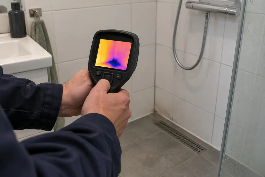 Lekdetectie Velp – lekdetectiespecialist met warmtebeeldcamera in een badkamer
