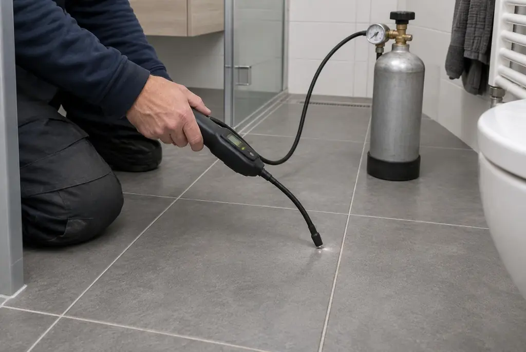 Lekdetectie Velp – technicus spoort met tracergas een lekkage op in de vloer