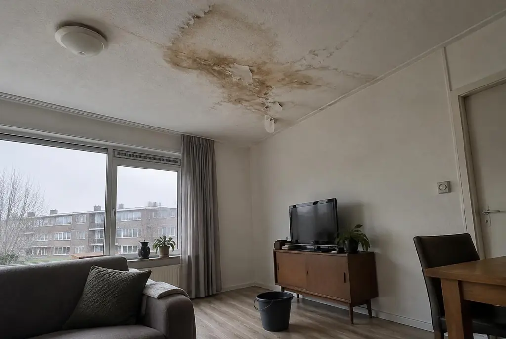 Lekdetectie Velp – vochtplek op het plafond onder een badkamer